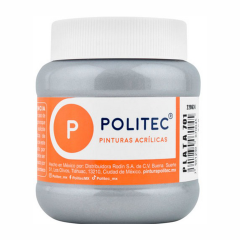 Pintura acrilica politec 250ml Plata