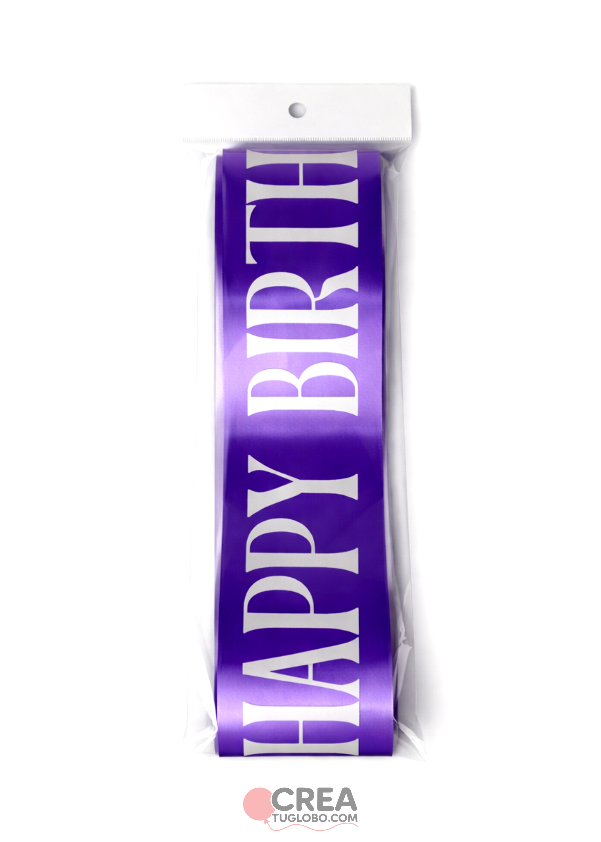 Banda cumpleaños morado con blanco