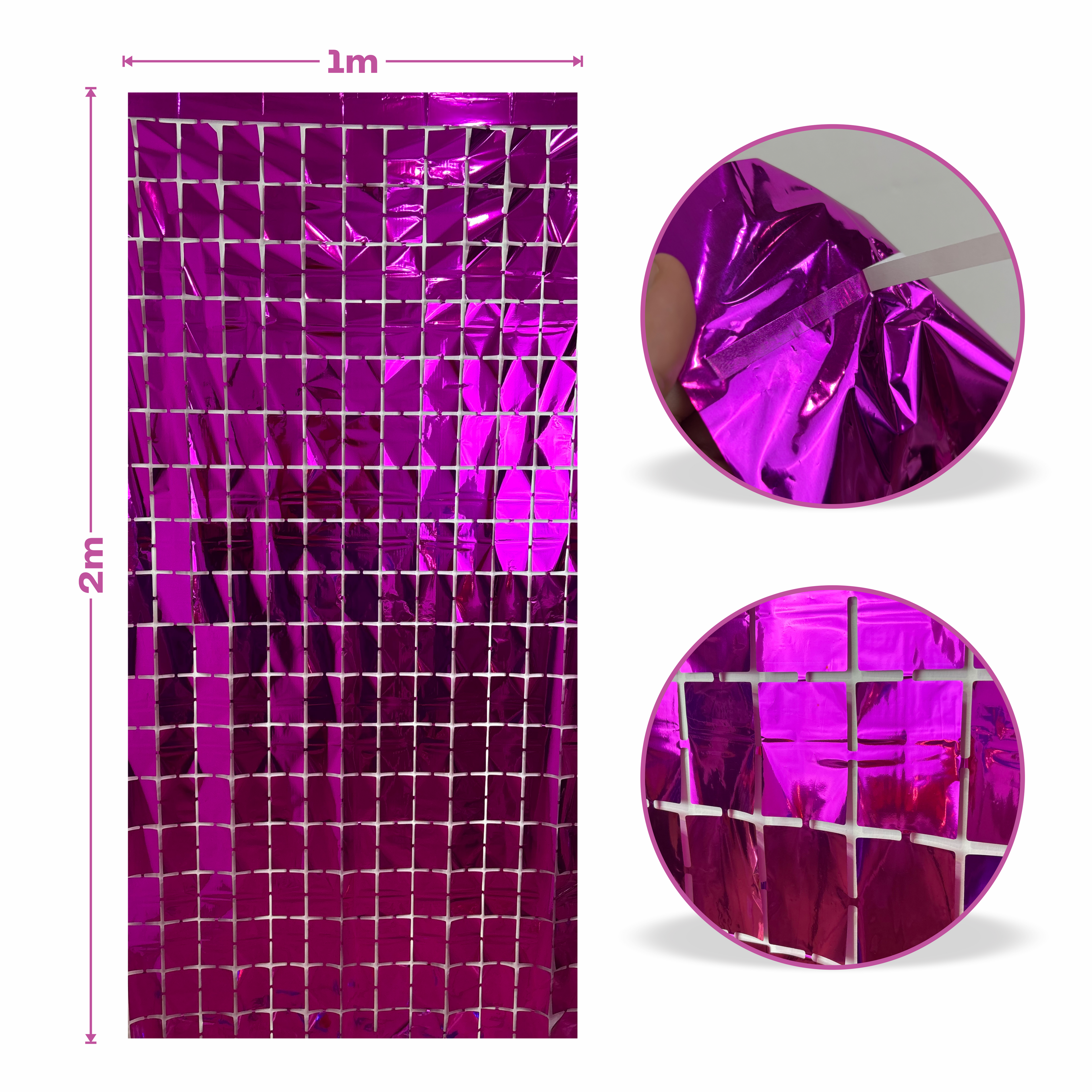 Cortina metalica en cuadros de 1m x 2m  Fucsia
