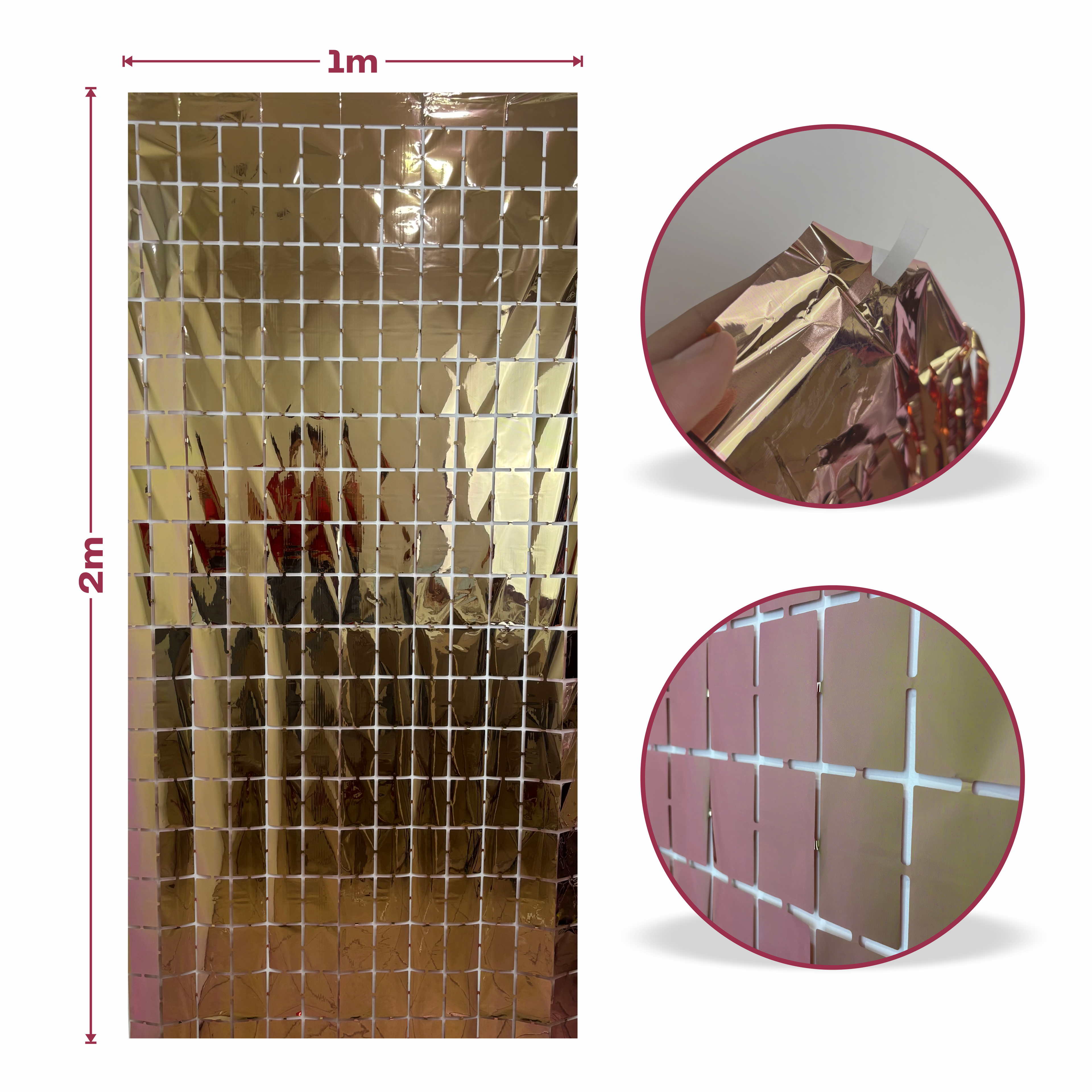Cortina metalica en cuadros de 1m x 2m Rose Gold