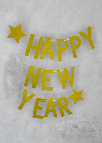 Banner dorado “Happy New Year”