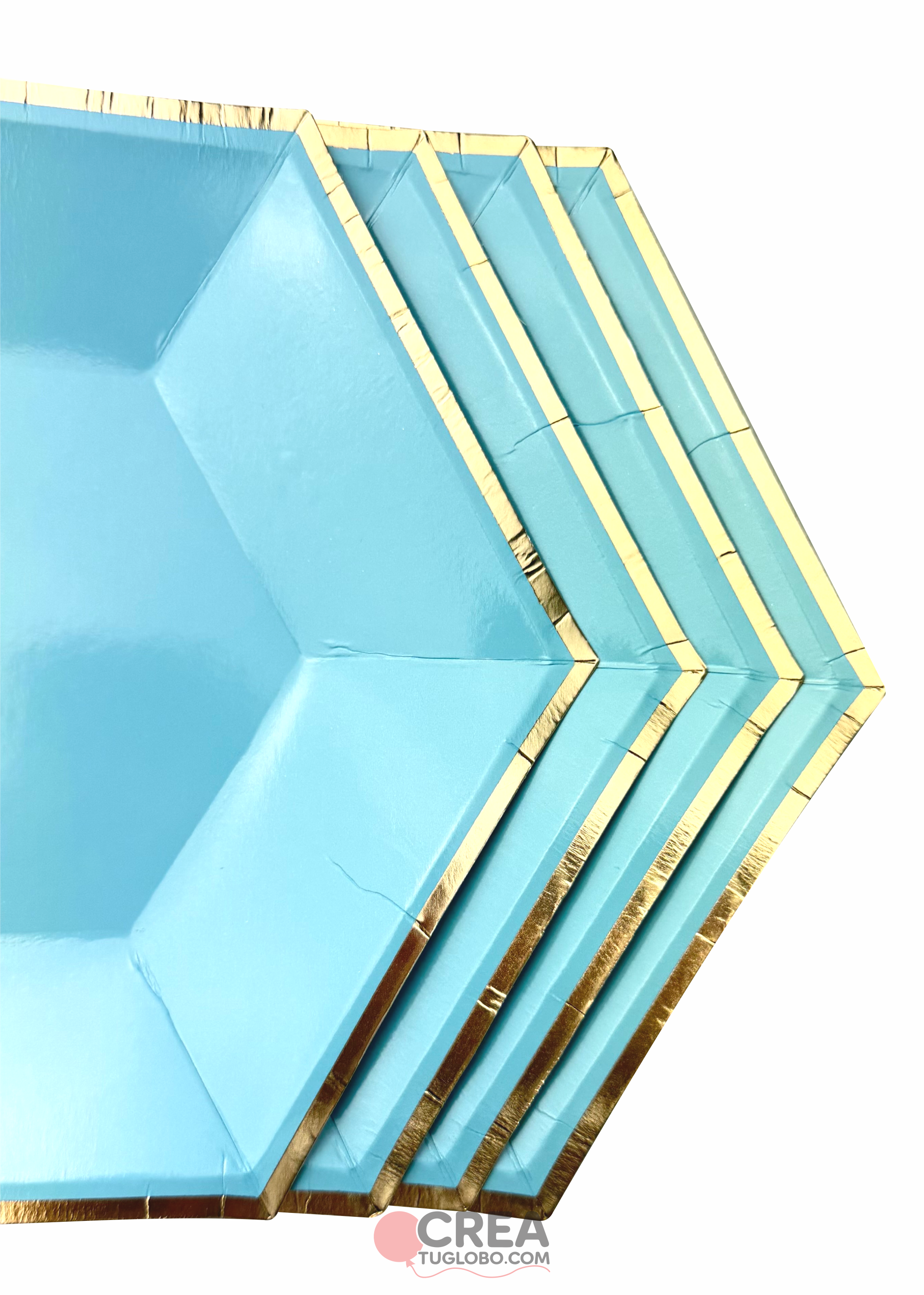 Plato hexagonal celeste con dorado