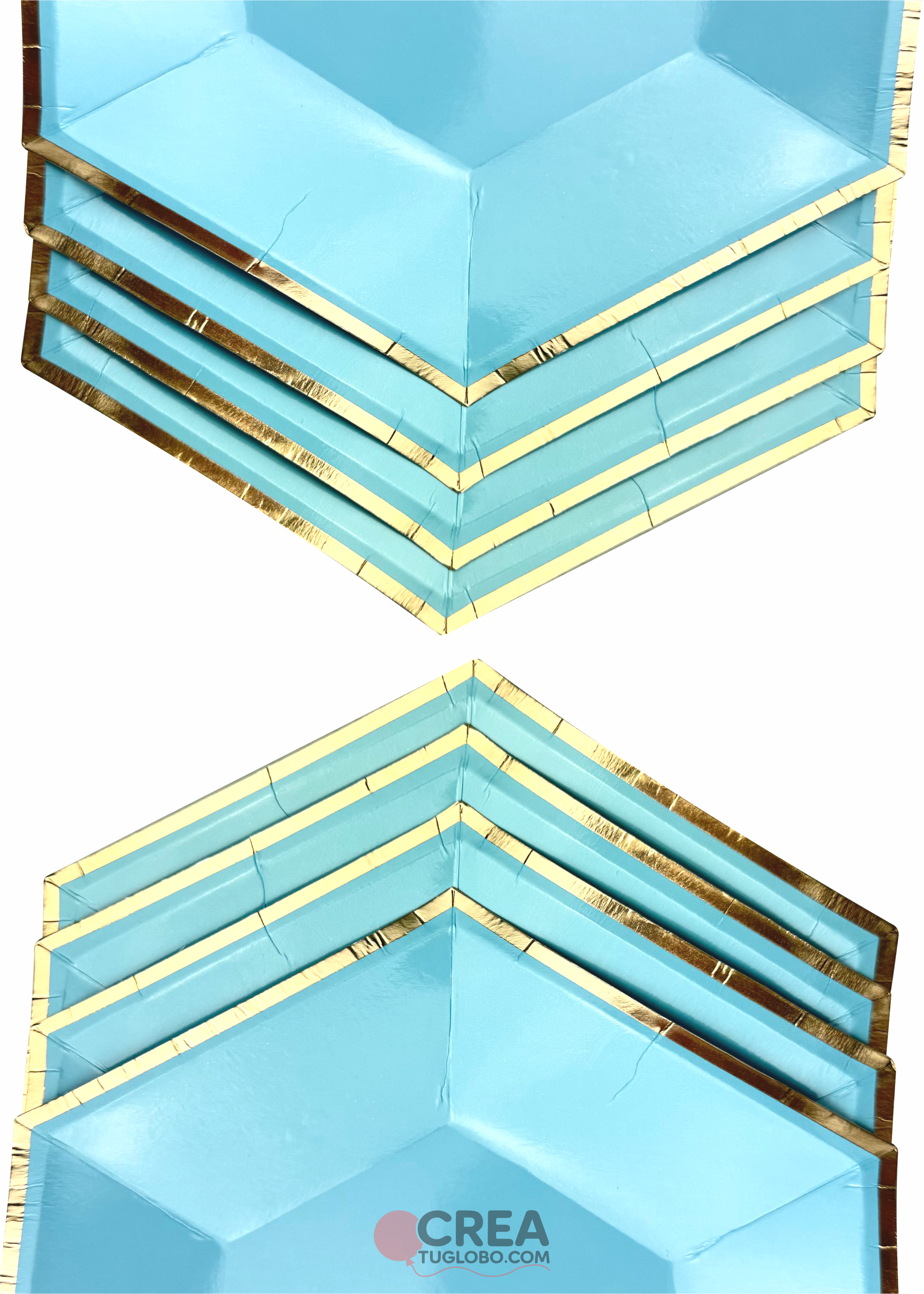 Plato hexagonal celeste con dorado