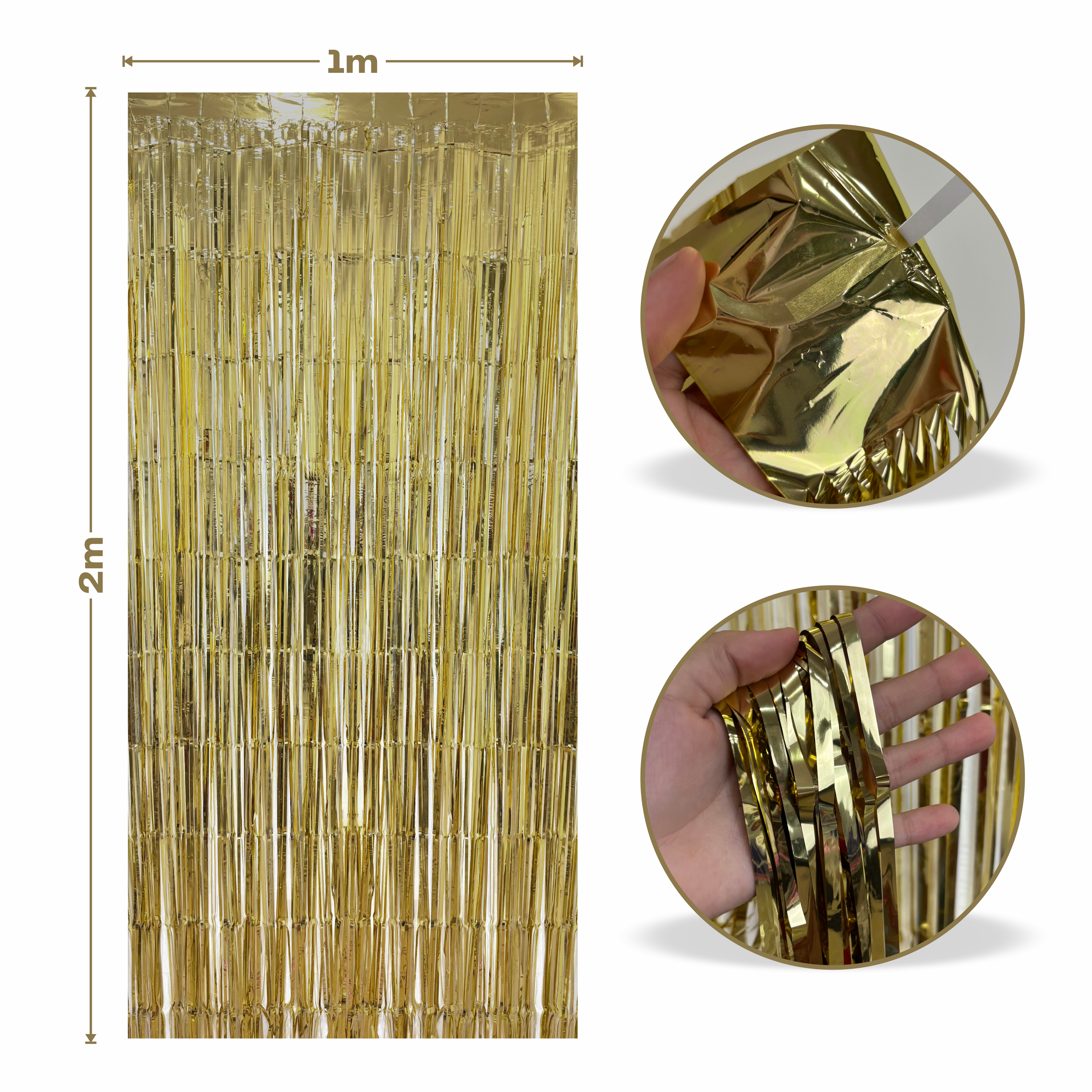 Cortina metalica en tira de 1m x 2m Dorada