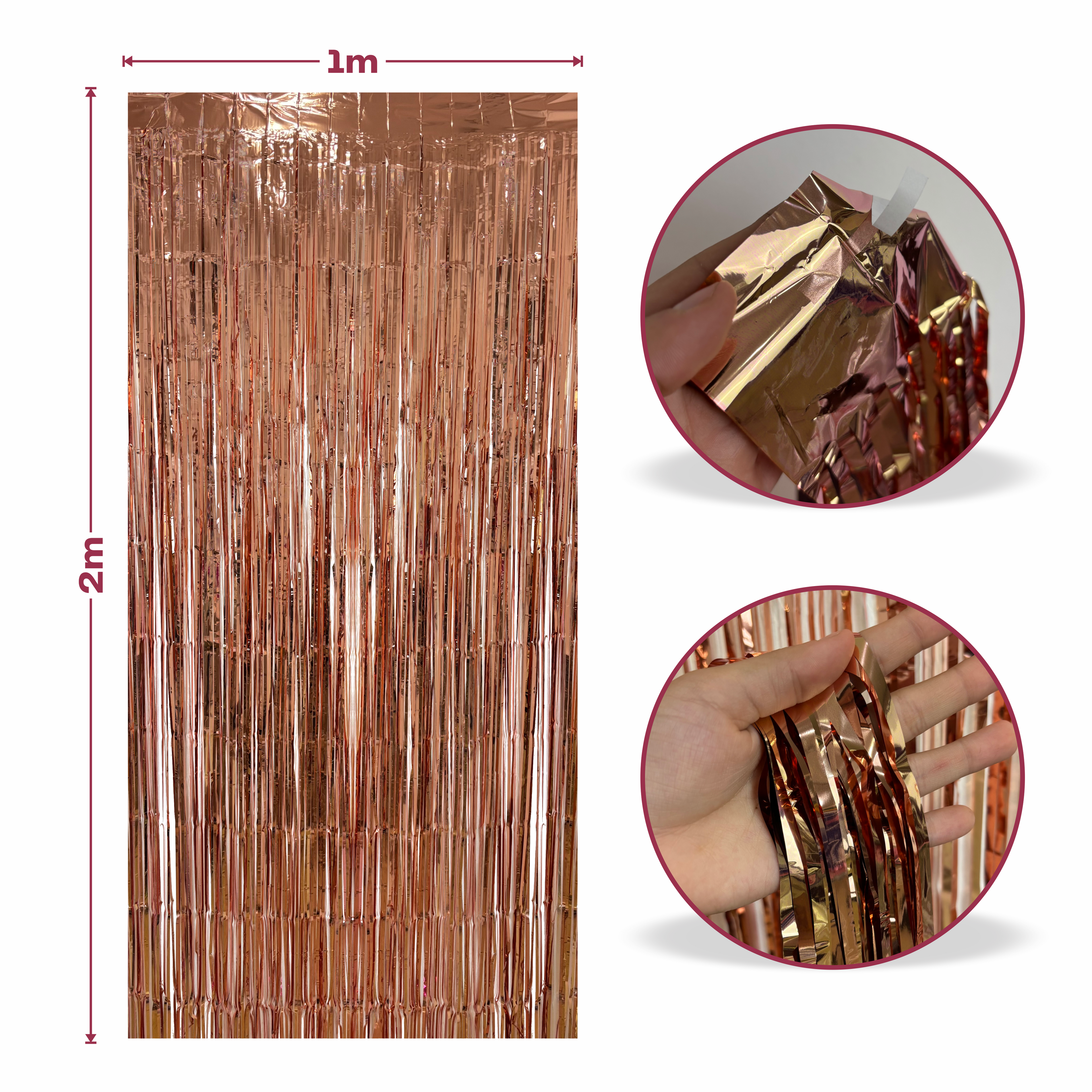 Cortina metalica en tira de 1m x 2m Rose Gold